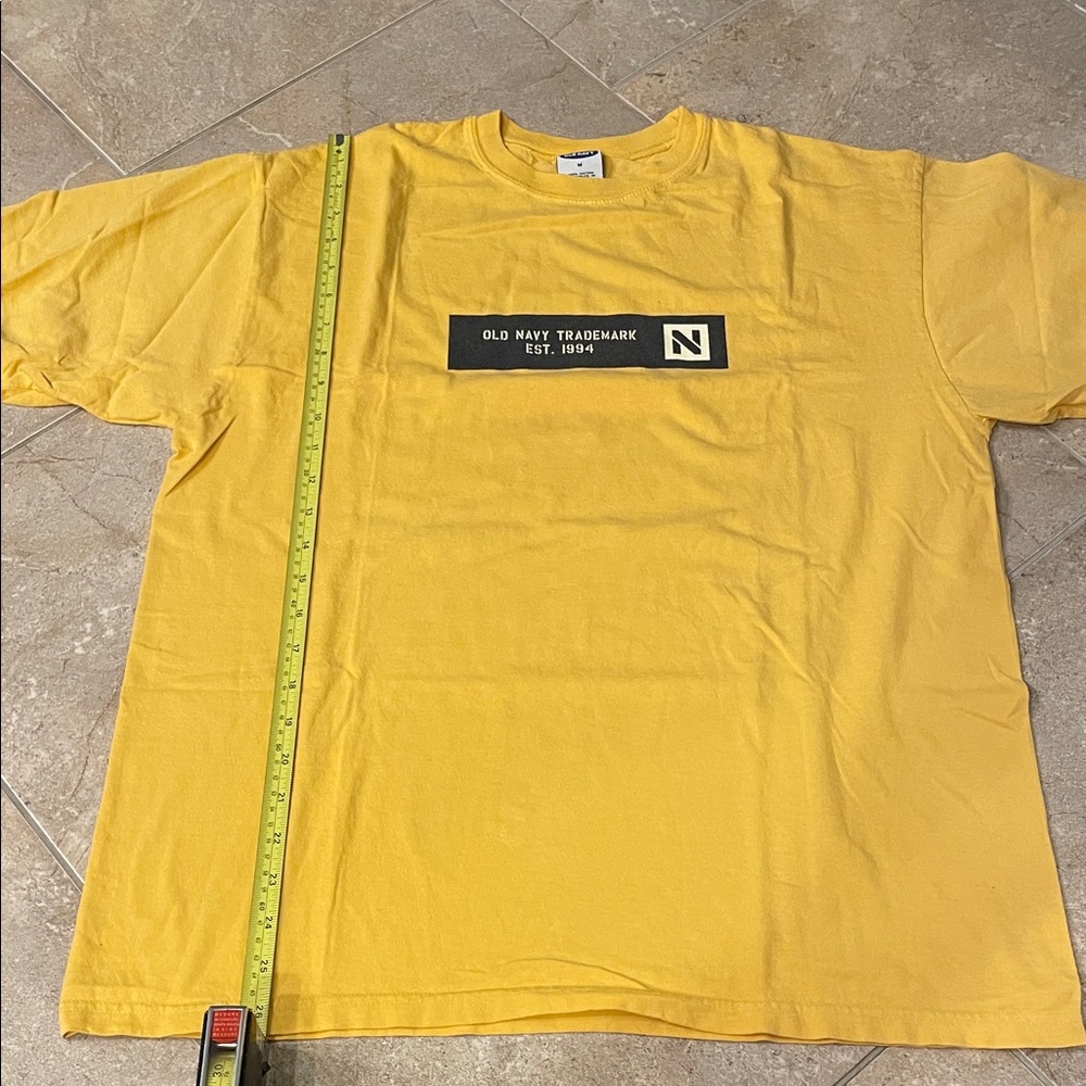 Old Navy Yellow Tee with Black Logo Patch - Men's Short Sleeve